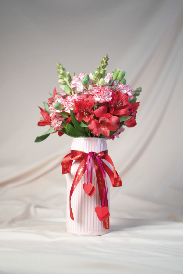 Vaso Rosa com Flores